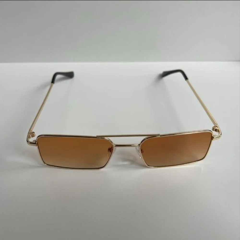 Vintage Y2K 90s 2000s unique slim gold trim square sunglasses